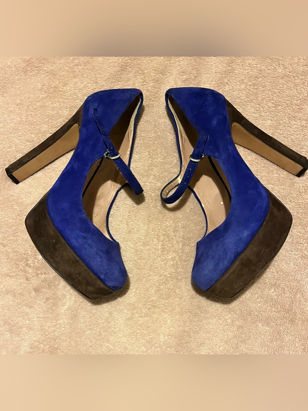 Vince Camuto Cobalt Blue Suede Mary Jane Platform Heels